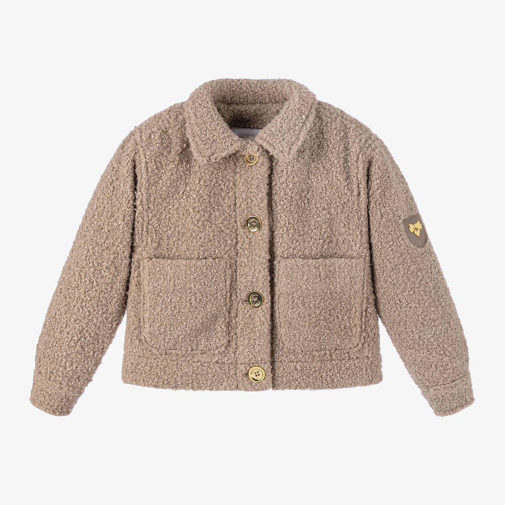 Angel's Face - Girls Beige Sherpa Fleece Jacket | Childrensalon