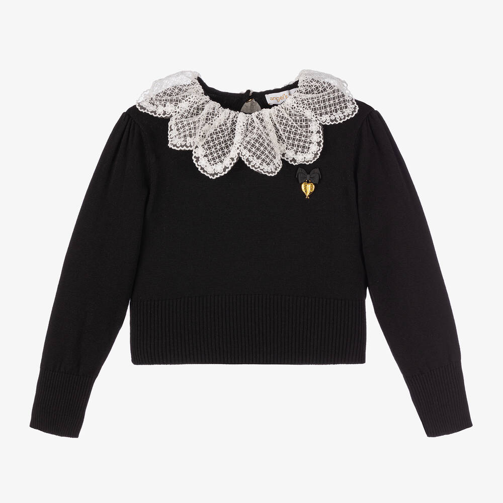 Angel's Face - Girls Black Cotton Knit Sweater | Childrensalon