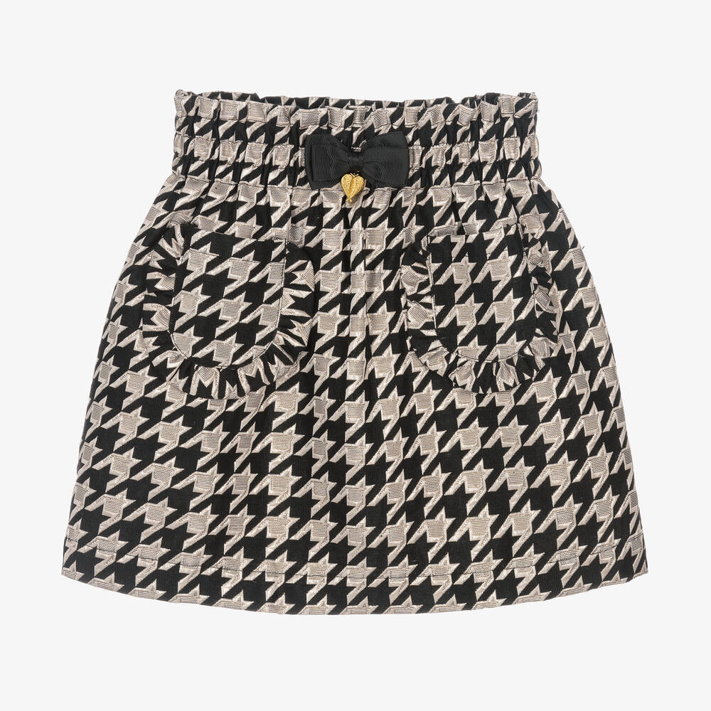 Angel's Face - Girls Black & Ivory Houndstooth Cotton Skirt | Childrensalon