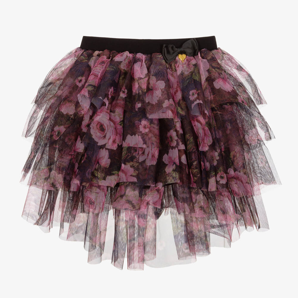 Angel's Face - Girls Black & Pink Rose Tulle Skirt | Childrensalon