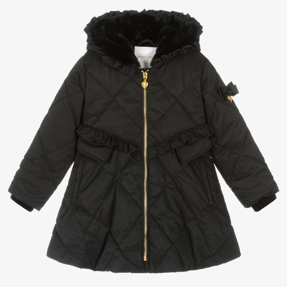 Angel's Face - Girls Black Quilted Coat | Childrensalon