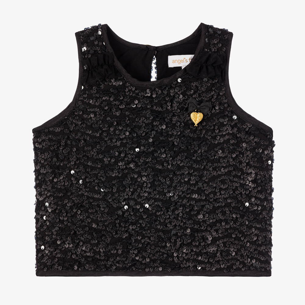 Angel's Face - Girls Black Sequinned Sleeveless Top | Childrensalon