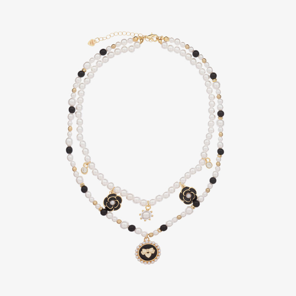 Angel's Face - Girls Black & White Pearl Necklace (41cm) | Childrensalon