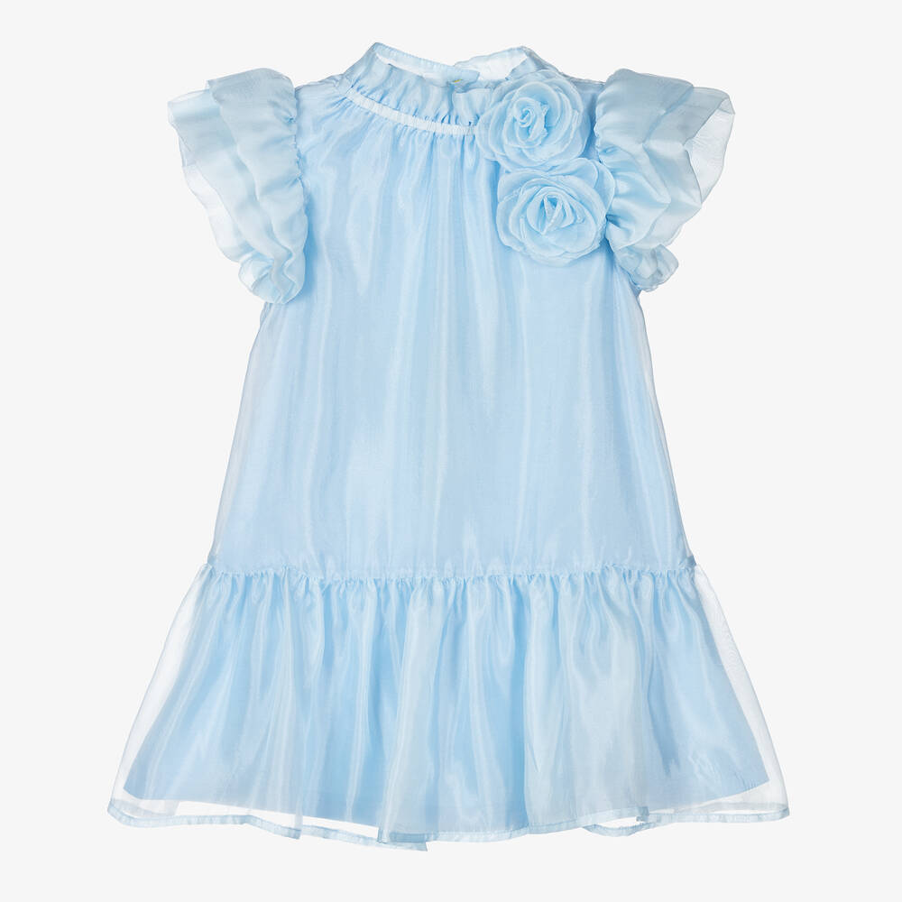Angel's Face - Girls Blue Chiffon Rose Dress | Childrensalon