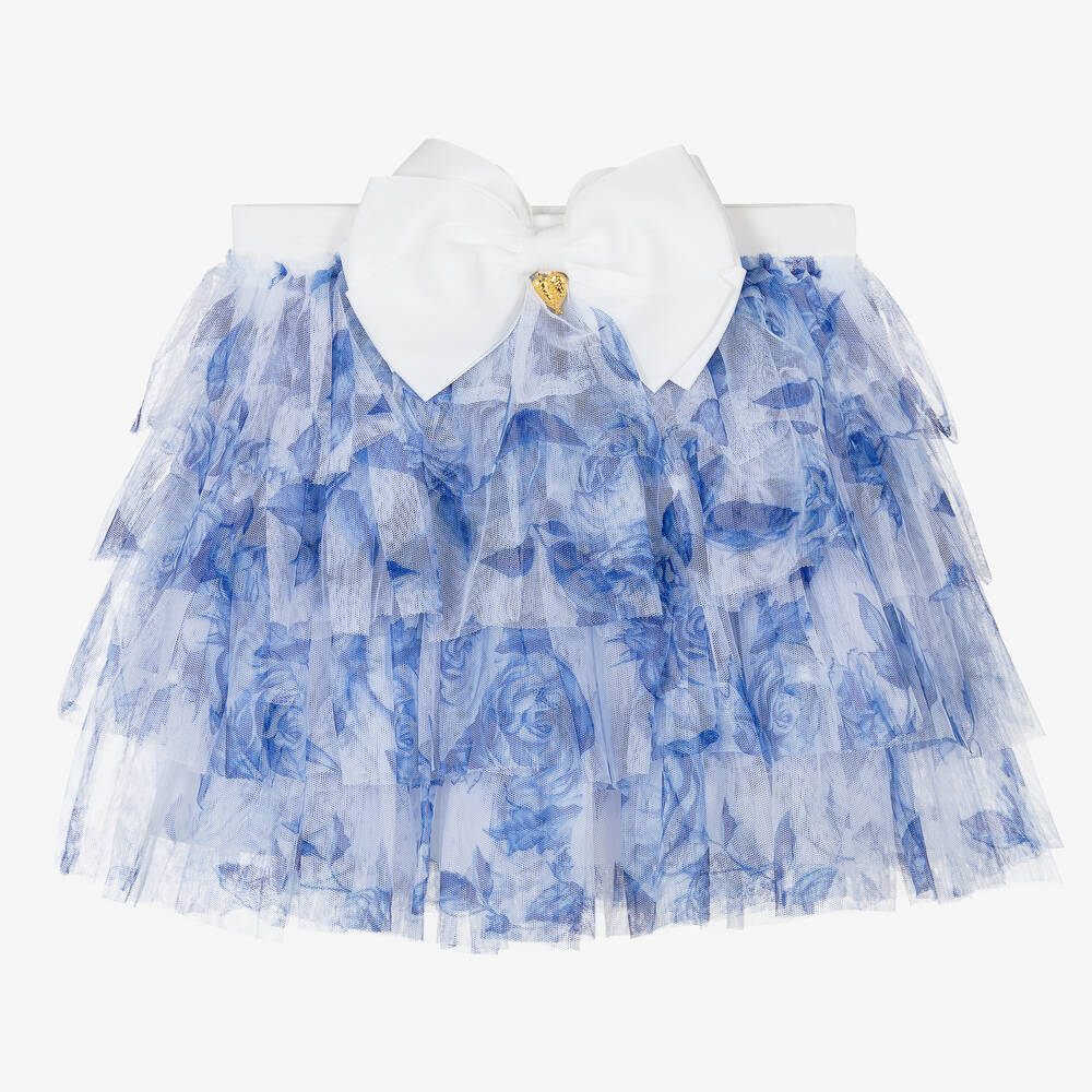 Angel's Face - Girls Blue Floral Tulle Skirt | Childrensalon