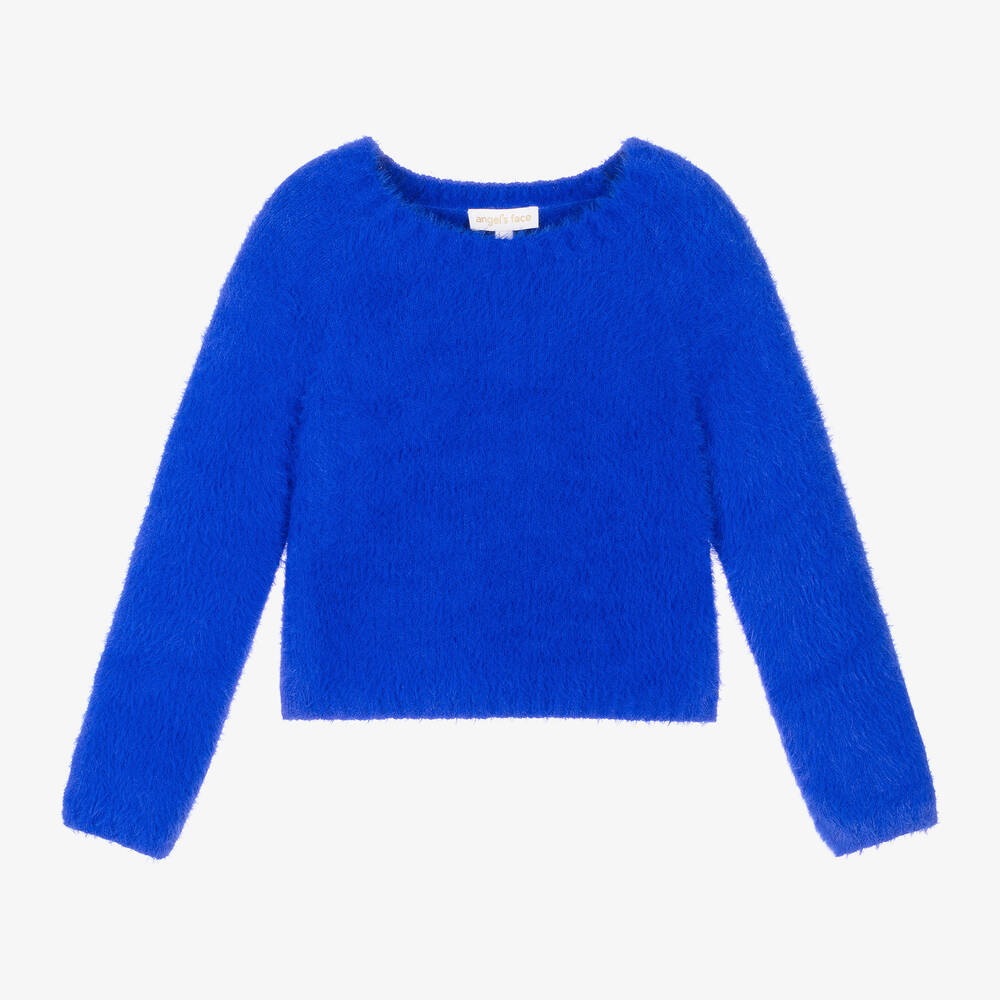 Angel's Face - Girls Blue Fluffy Knit Sweater | Childrensalon