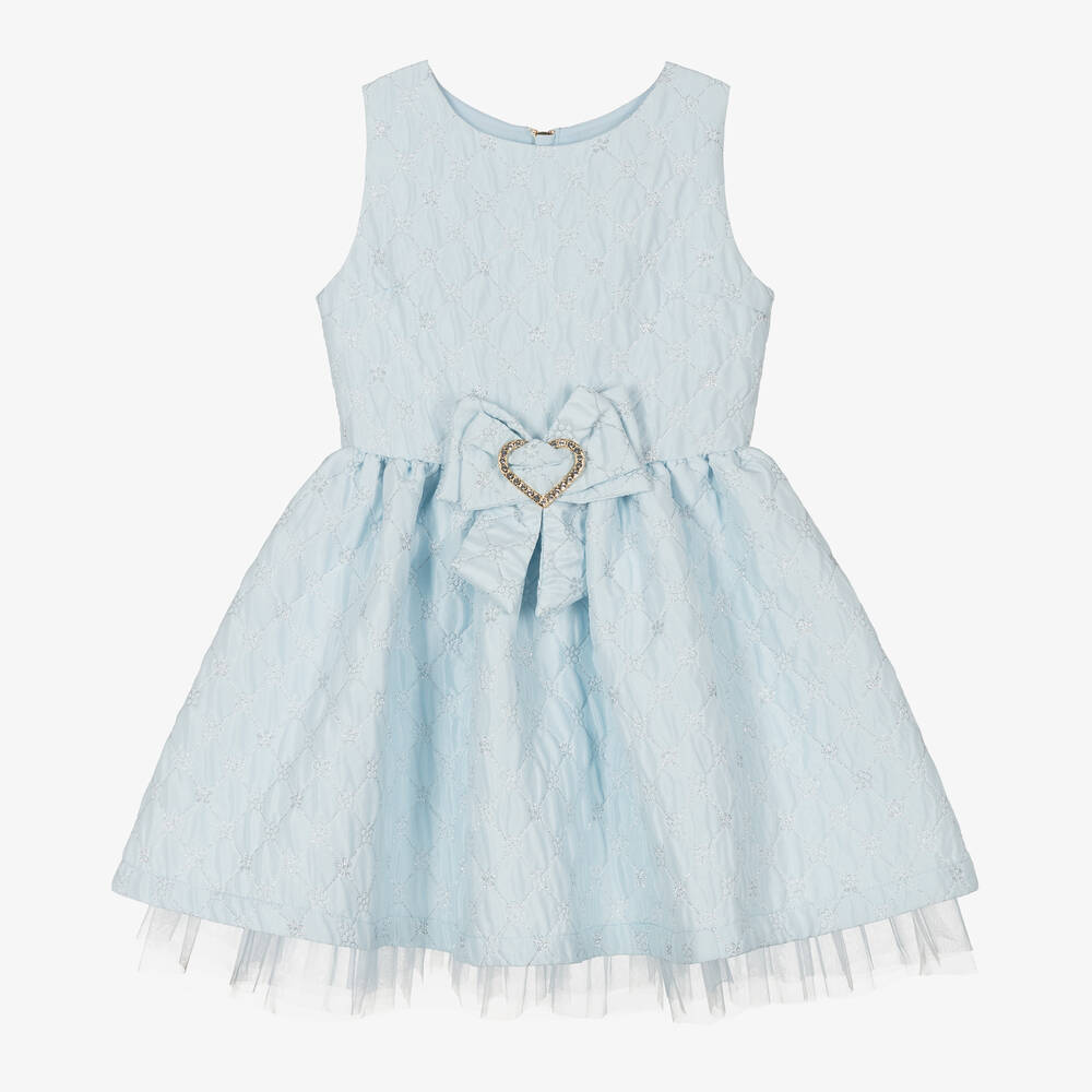Angel's Face - Girls Blue Jacquard Flower Dress | Childrensalon