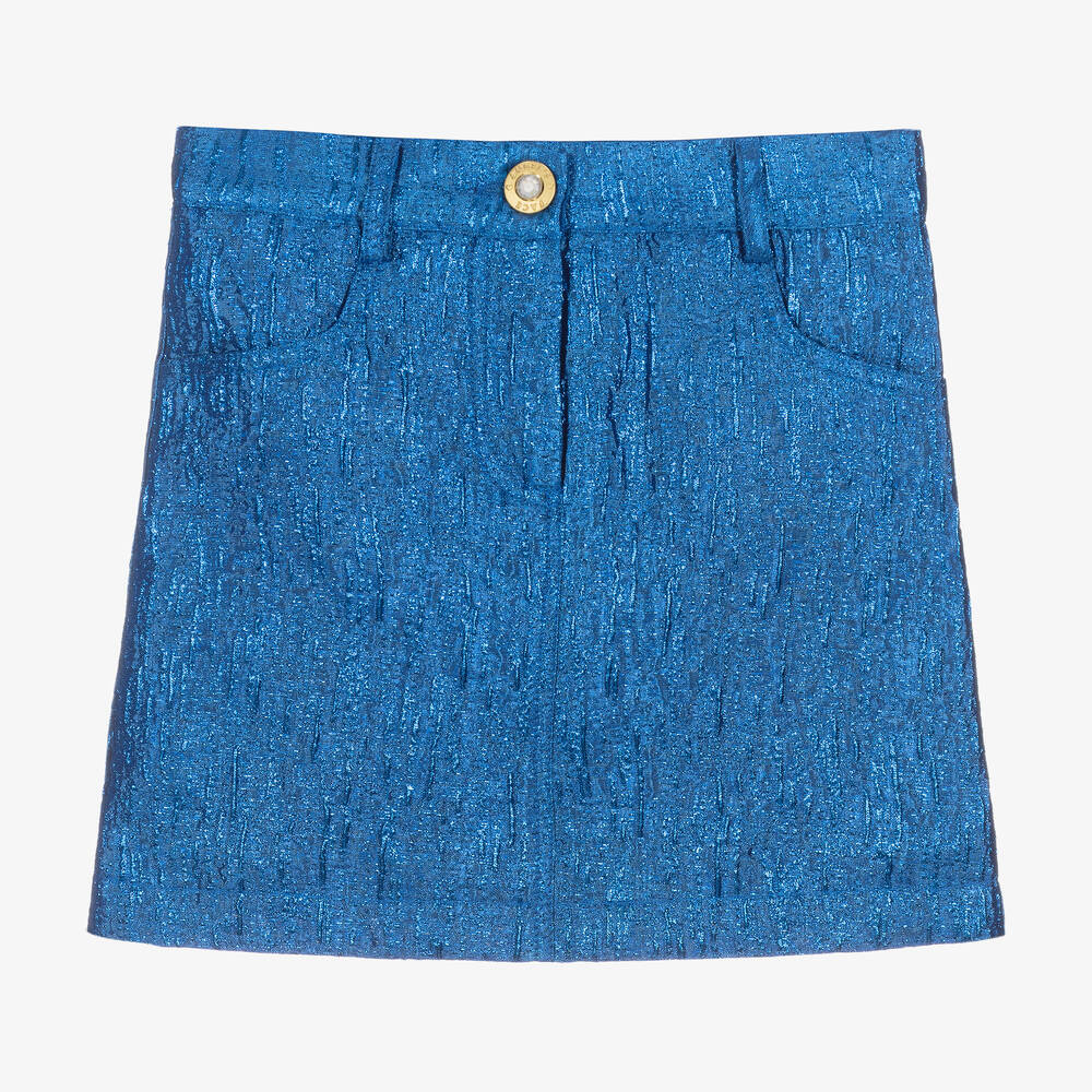 Angel's Face - Girls Blue Metallic Jacquard Skirt | Childrensalon