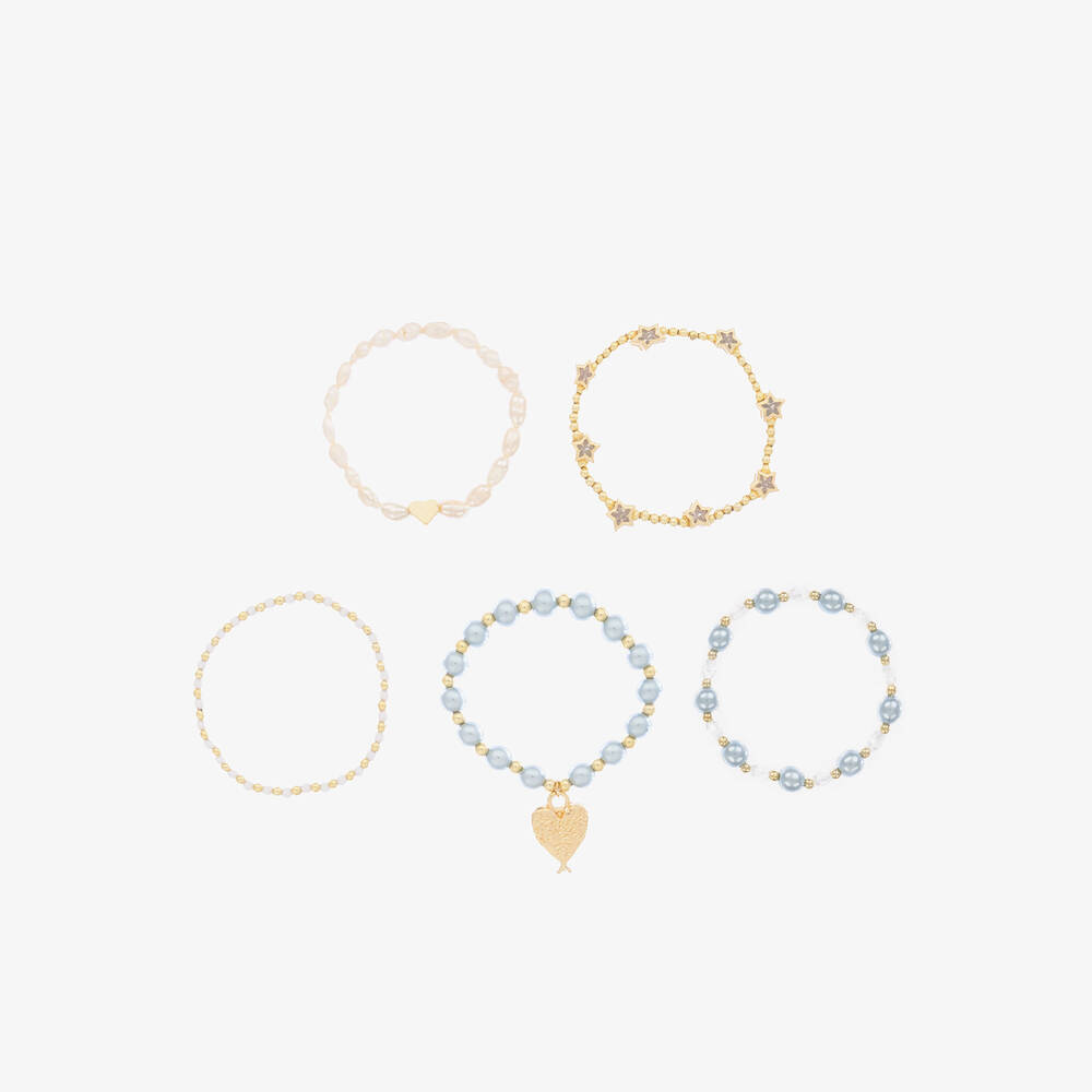 Angel's Face - Girls Blue Pearl Bracelets (5 Pack) | Childrensalon