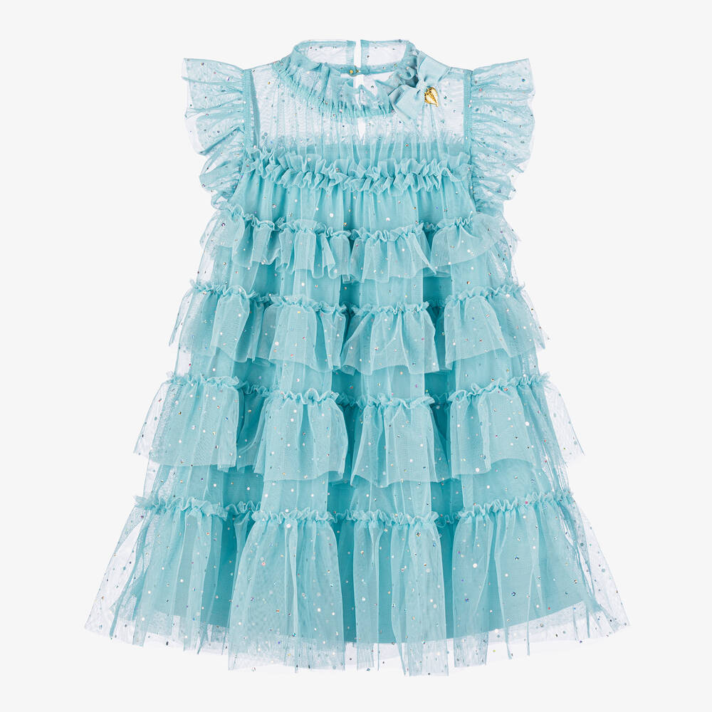 Angel's Face - Girls Blue Sparkle Tulle Dress | Childrensalon