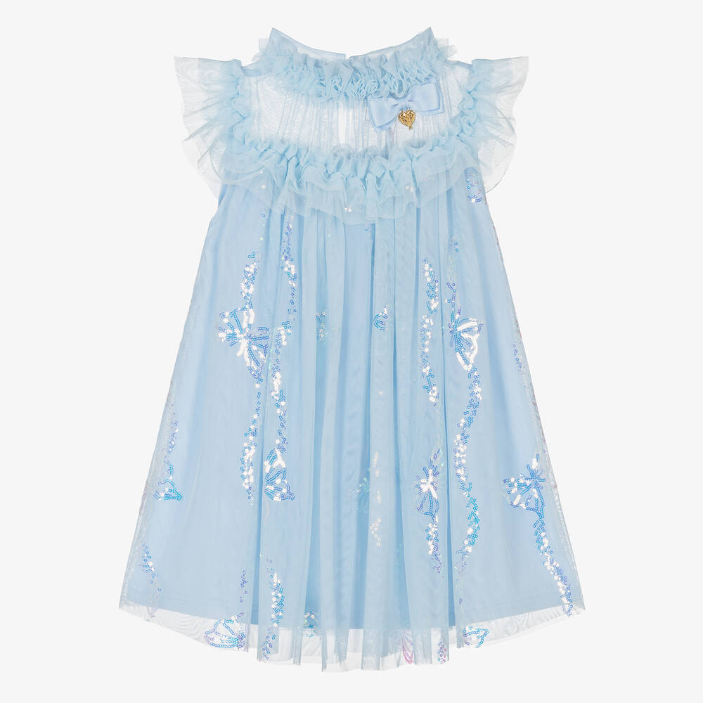 Angel's Face - Girls Blue Tulle Sequin Butterfly Dress | Childrensalon