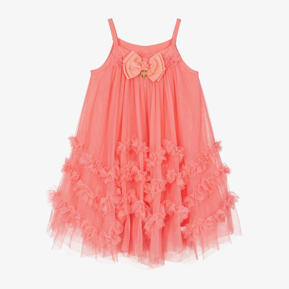 Angel's Face - Girls Coral Pink Tulle Dress | Childrensalon