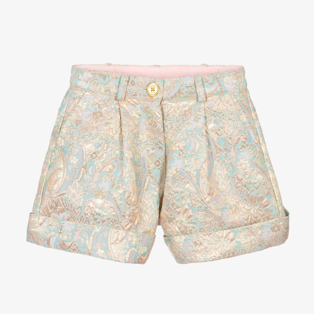 Angel's Face - Girls Gold Floral Jacquard Shorts | Childrensalon