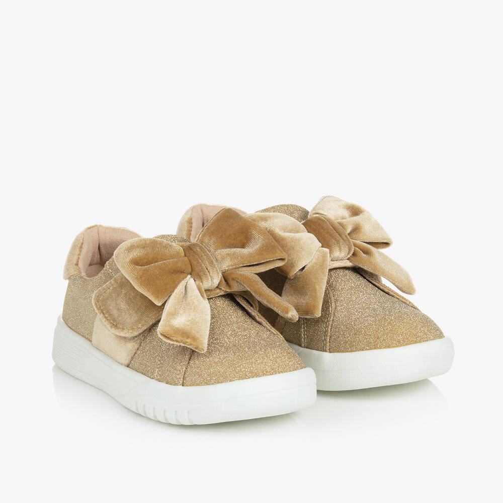 Angel's Face - Girls Gold Glitter & Velour Trainers | Childrensalon