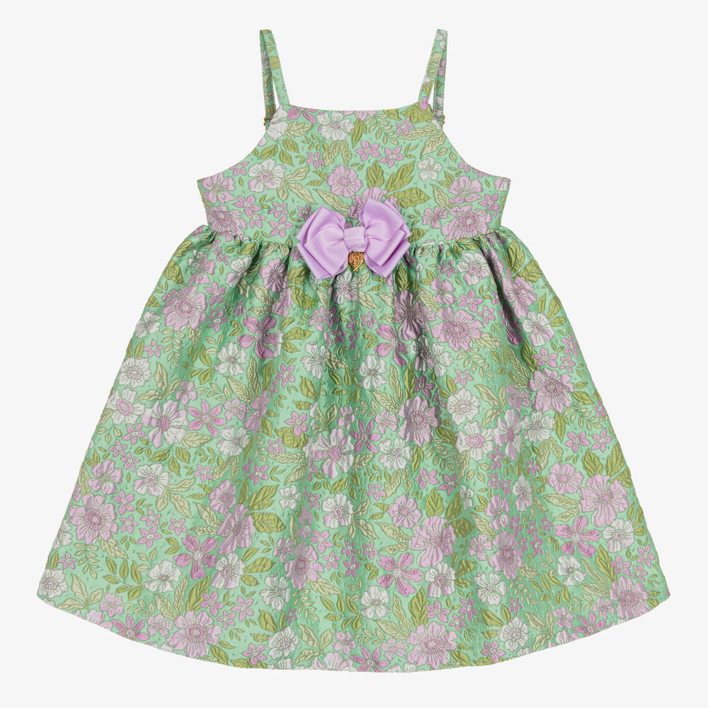Angel's Face - Girls Green & Purple Jacquard Dress | Childrensalon