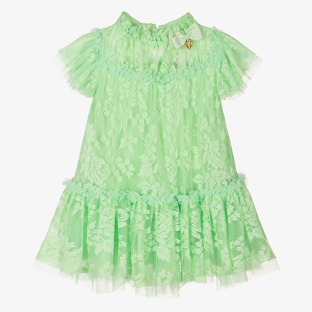 Angel's Face - Girls Green Tulle Lace Dress | Childrensalon
