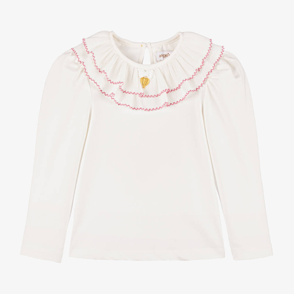 Angel's Face - Girls Ivory Cotton Collared Top | Childrensalon