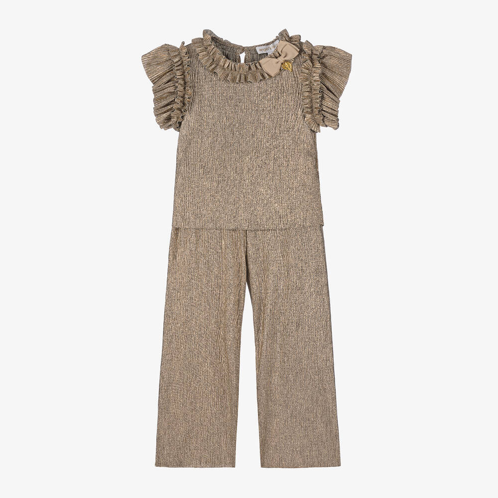 Angel's Face - Girls Metallic Gold Jersey Trouser Set | Childrensalon