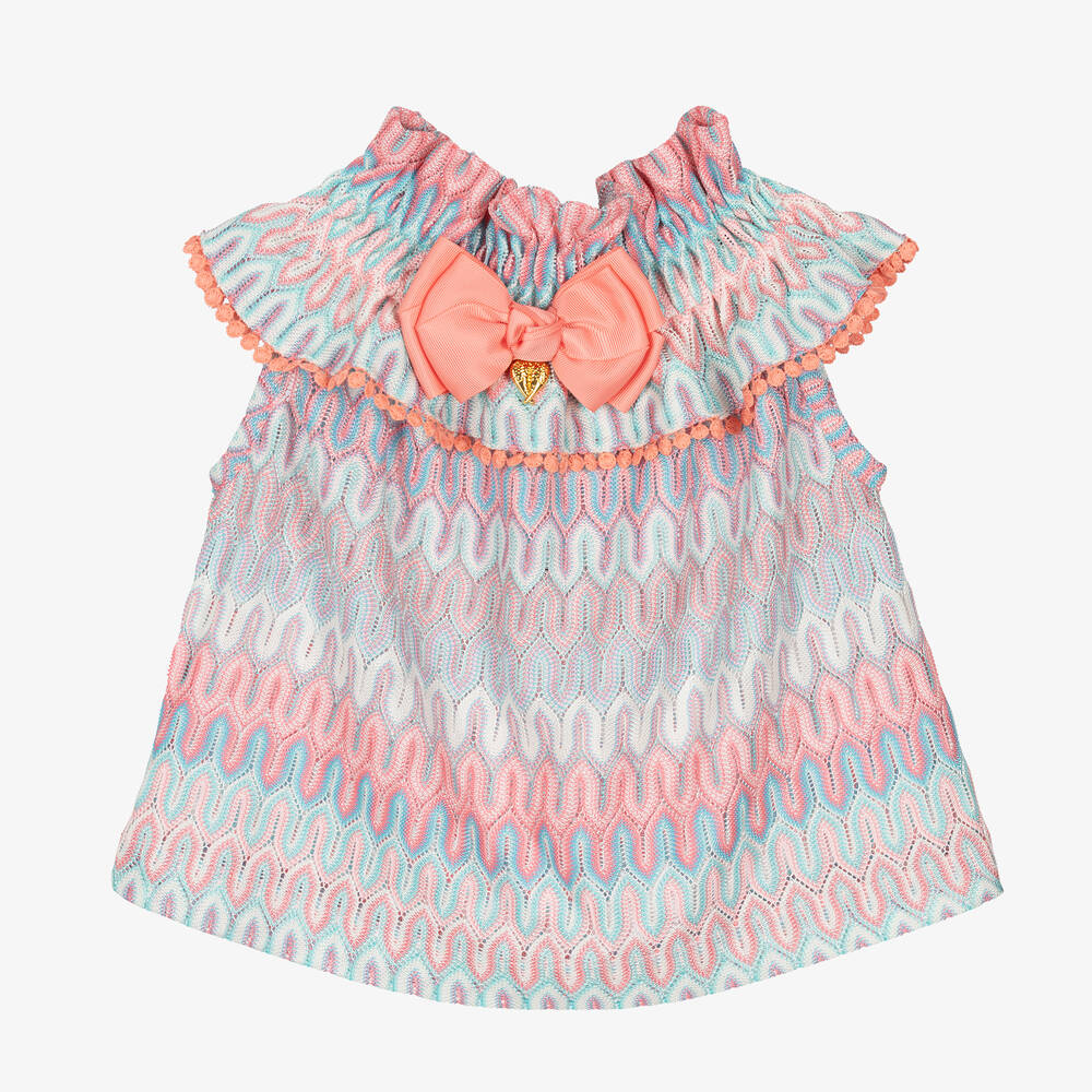 Angel's Face - Girls Pink & Blue Crochet Knit Blouse | Childrensalon