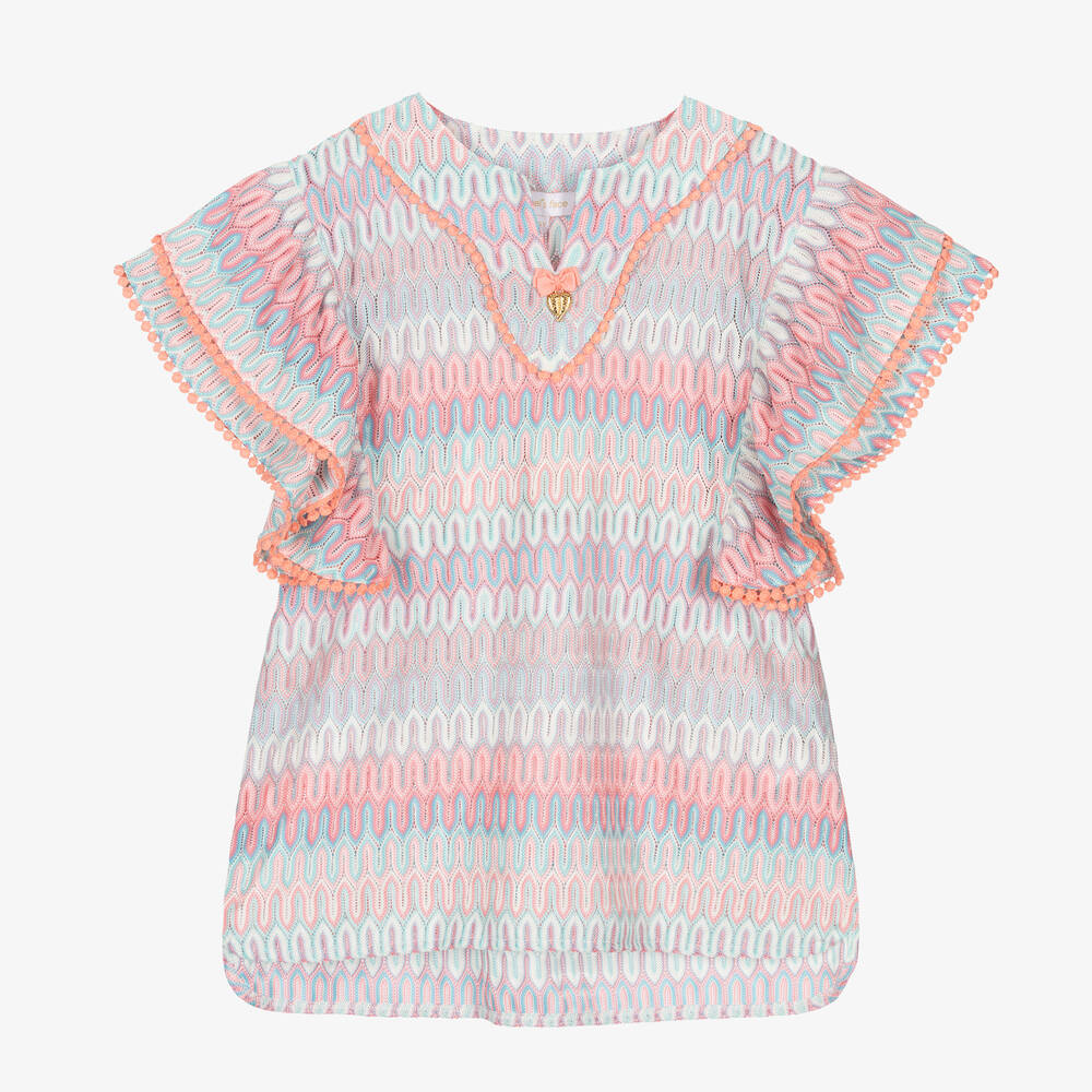 Angel's Face - Girls Pink & Blue Crochet Knit Kaftan | Childrensalon