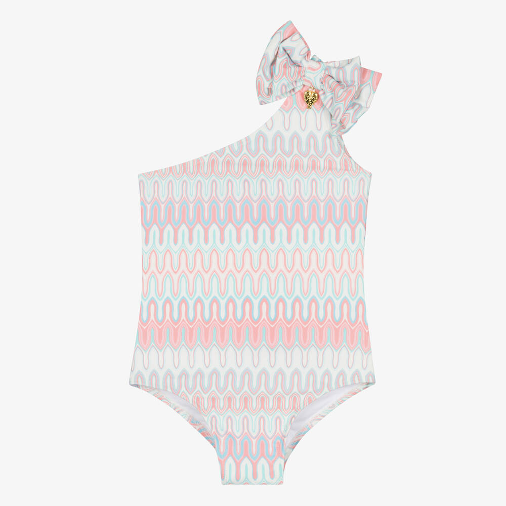 Angel's Face - Girls Pink & Blue Patterned Swimsuit (UPF50+) | Childrensalon