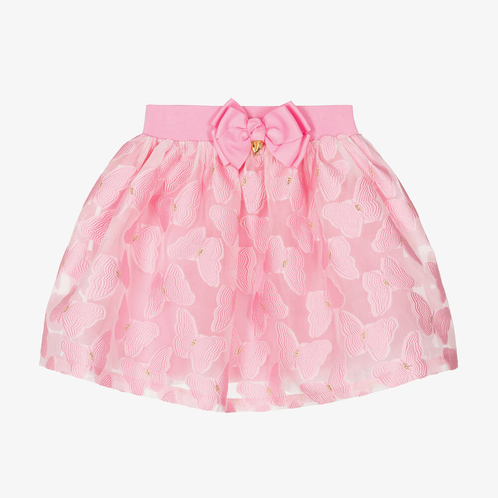 Angel's Face - Girls Pink Butterfly Jacquard Skirt | Childrensalon