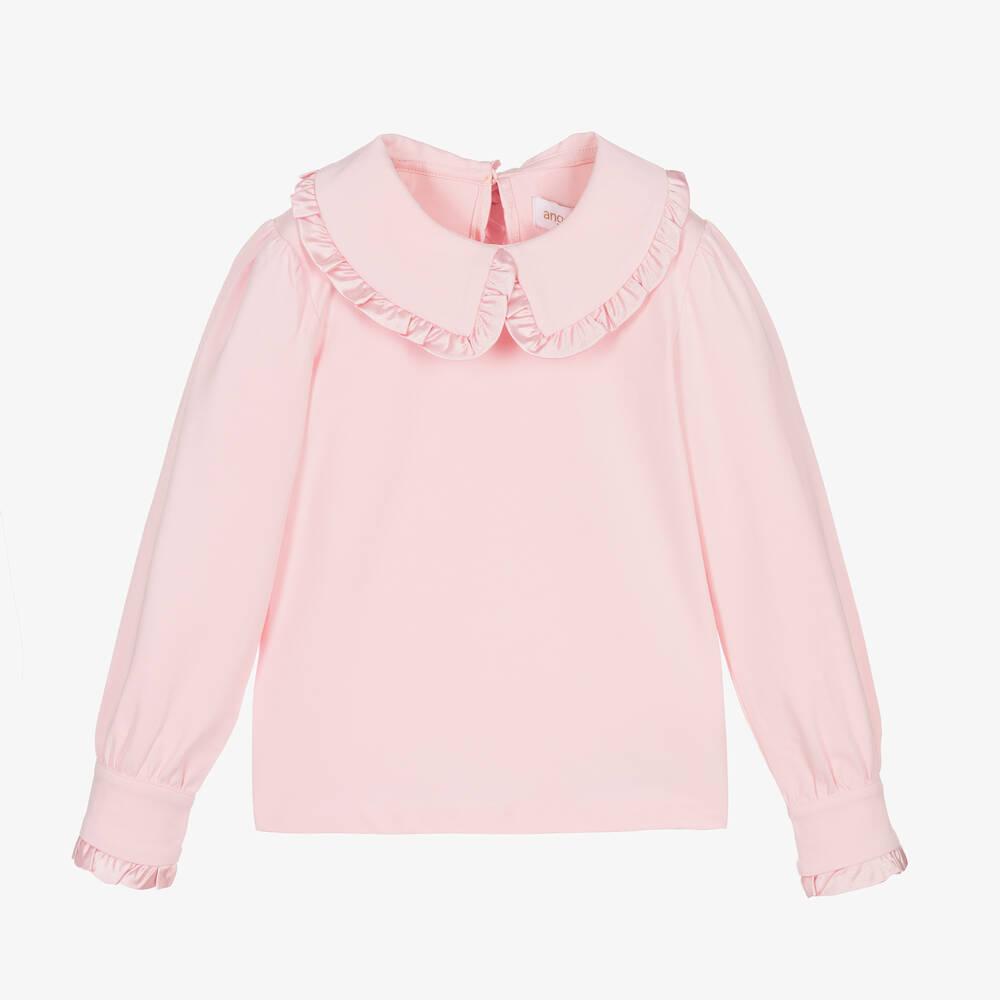 Angel's Face - Girls Pink Cotton Collared Top | Childrensalon