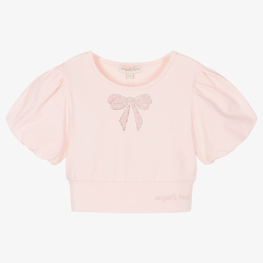 Angel's Face - Girls Pink Cotton Cropped T-Shirt | Childrensalon