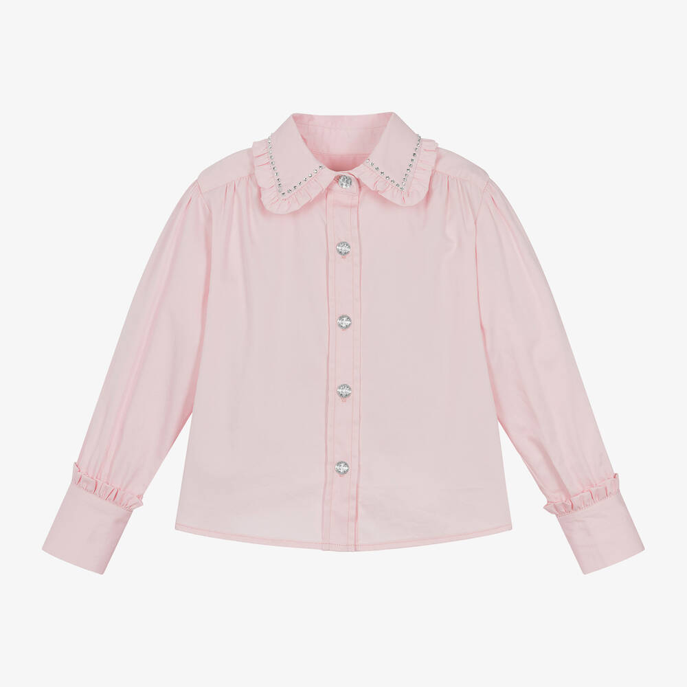 Angel's Face - Girls Pink Cotton Diamanté Blouse | Childrensalon