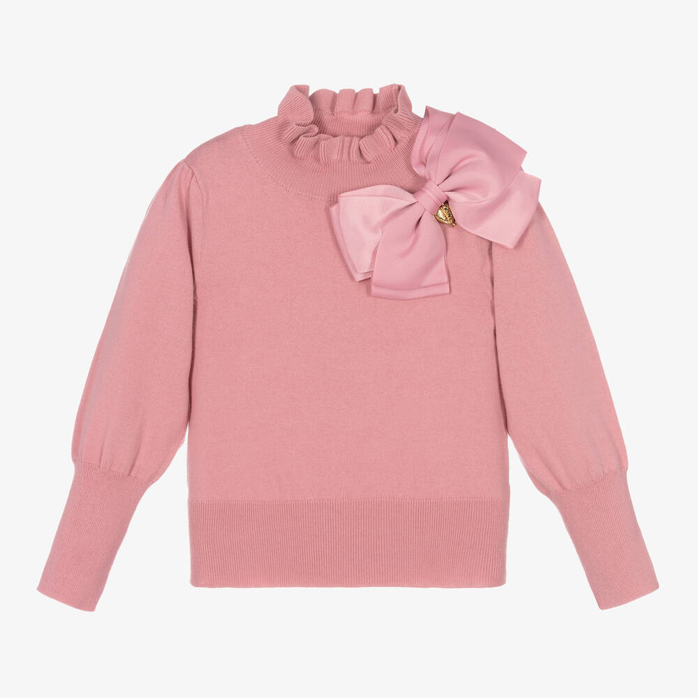 Angel's Face - Girls Pink Cotton Knit Bow Sweater | Childrensalon