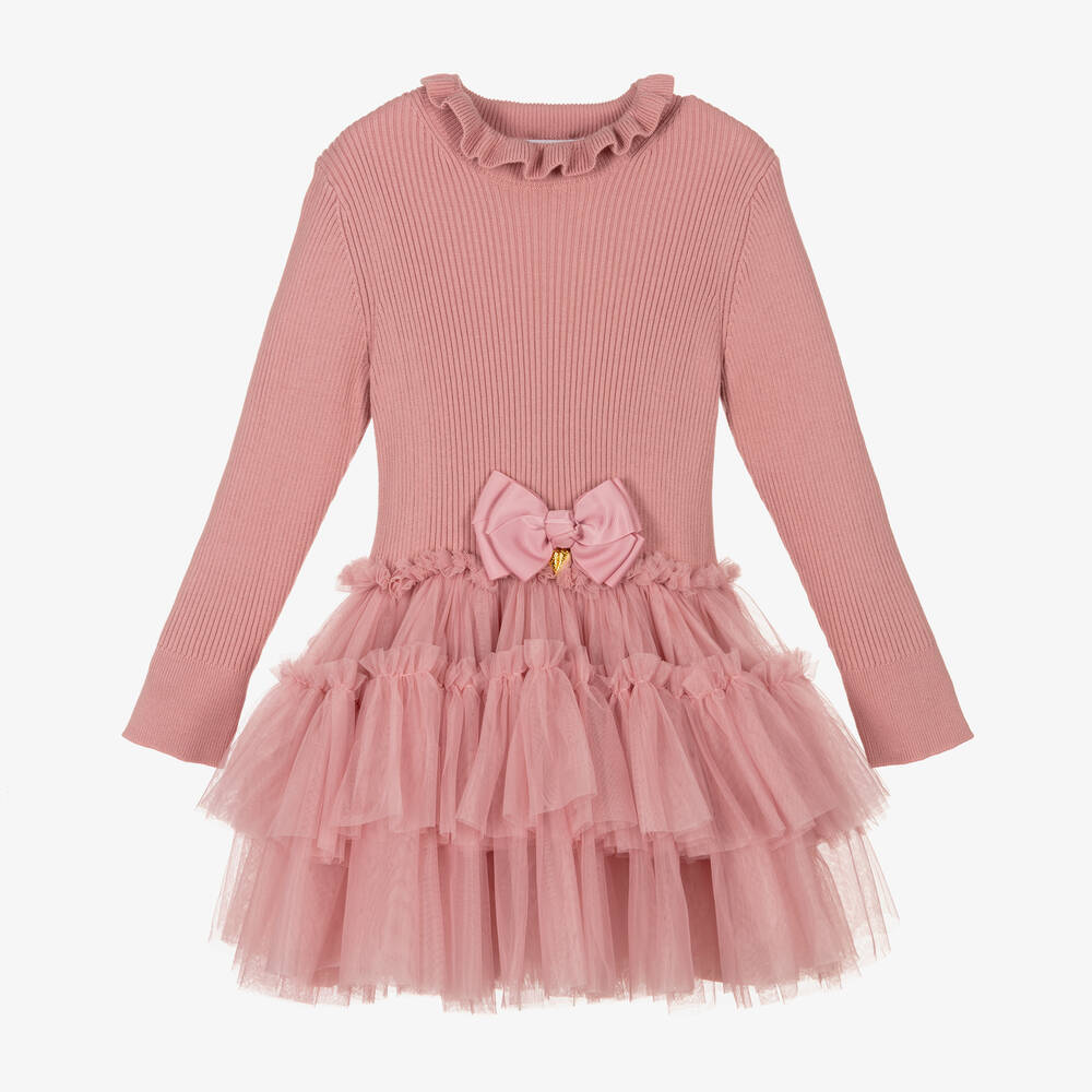 Angel's Face - Girls Pink Cotton Knit & Tulle Dress | Childrensalon