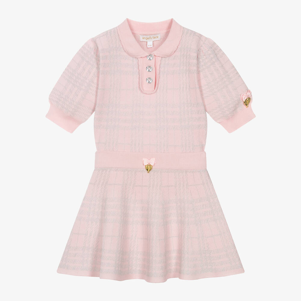 Angel's Face - Girls Pink Cotton & Lurex Check Skirt Set | Childrensalon