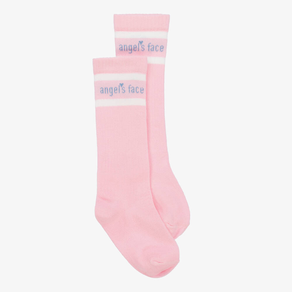 Angel's Face - Girls Pink Cotton Rich Long Socks | Childrensalon