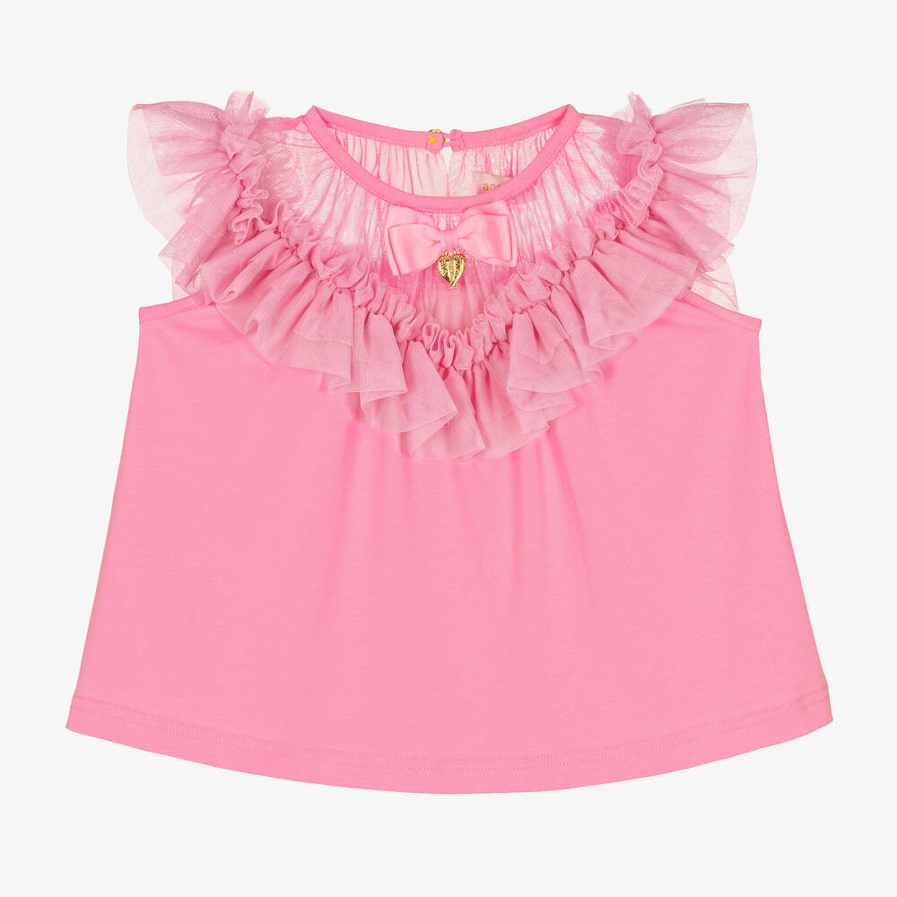 Angel's Face - Girls Pink Cotton & Tulle Top | Childrensalon