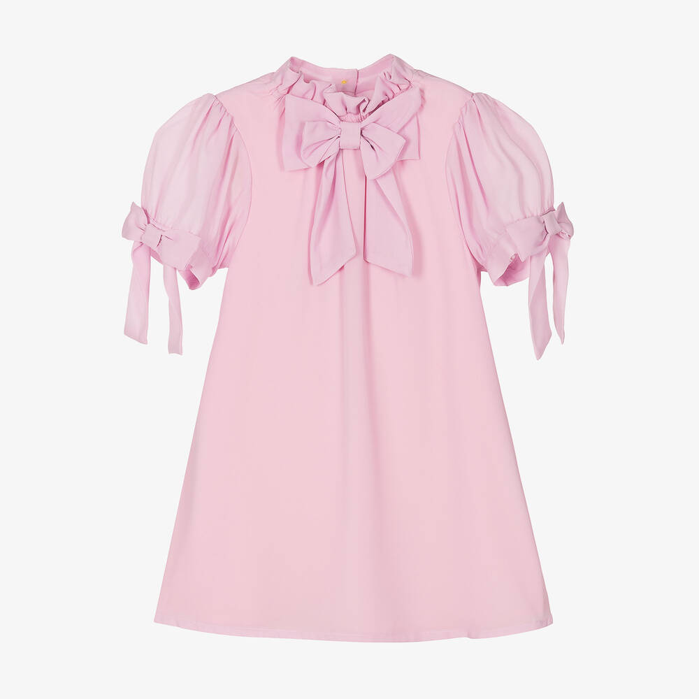 Angel's Face - Girls Pink Crêpe Chiffon Bow Dress | Childrensalon