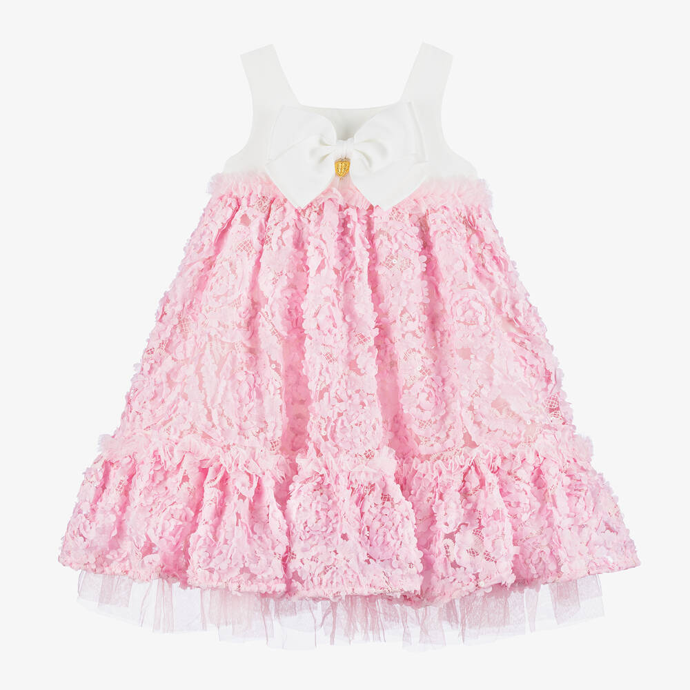 Angel's Face - Girls Pink Embroidered Tulle & Jersey Dress | Childrensalon