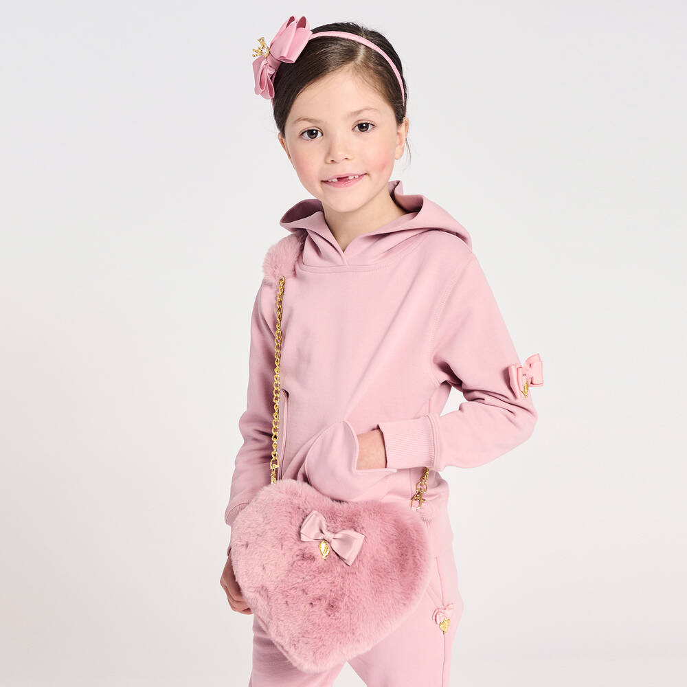 Angel's Face - Girls Pink Faux Fur Heart Bag (20cm) | Childrensalon