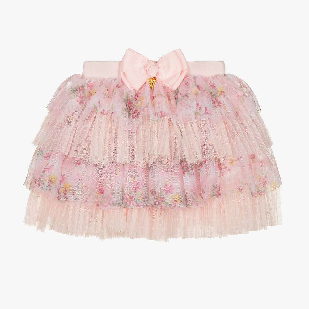 Angel's Face - Girls Pink Floral Tulle Skirt | Childrensalon