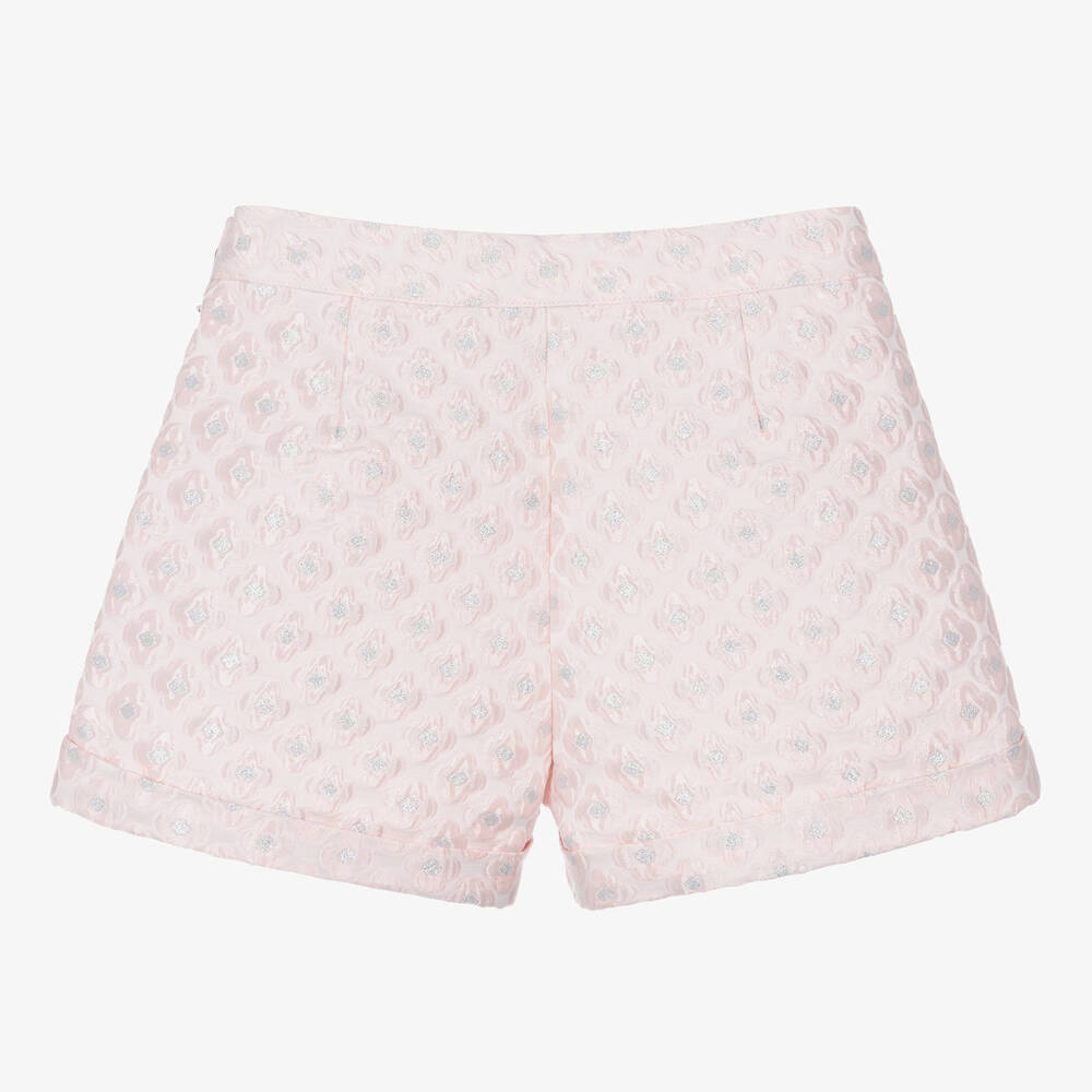 Angel's Face - Girls Pink Flower Jacquard Shorts | Childrensalon