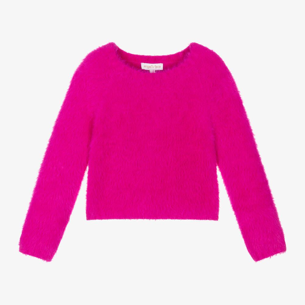 Angel's Face - Girls Pink Fluffy Knit Sweater | Childrensalon