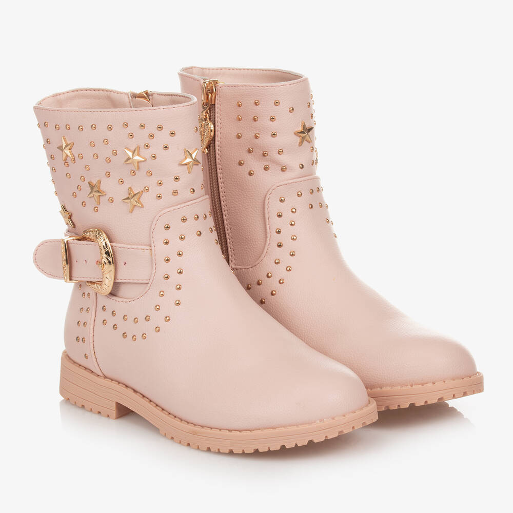 Angel's Face - Girls Pink & Gold Studded Faux Leather Boots | Childrensalon