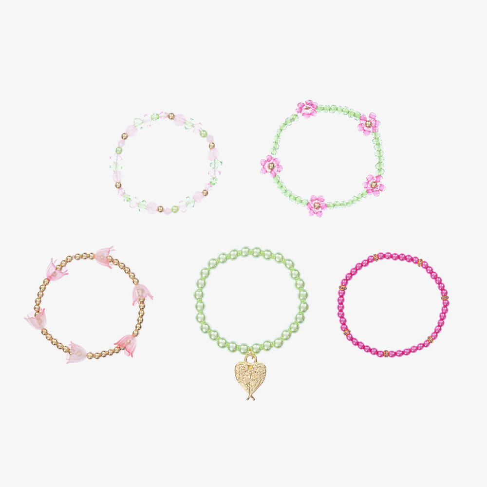 Angel's Face - Girls Pink & Green Bead Bracelets (5 Pack) | Childrensalon