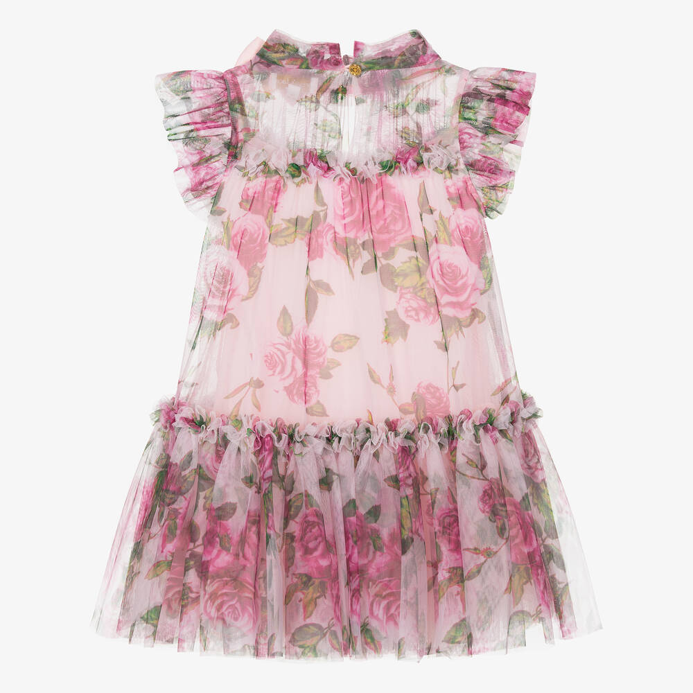 Angel's Face - Girls Pink & Green Floral Tulle Dress | Childrensalon