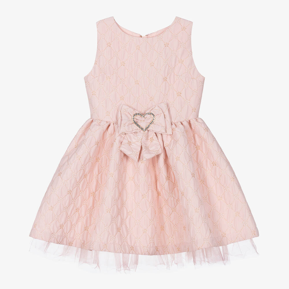 Angel's Face - Girls Pink Jacquard Flower Dress | Childrensalon