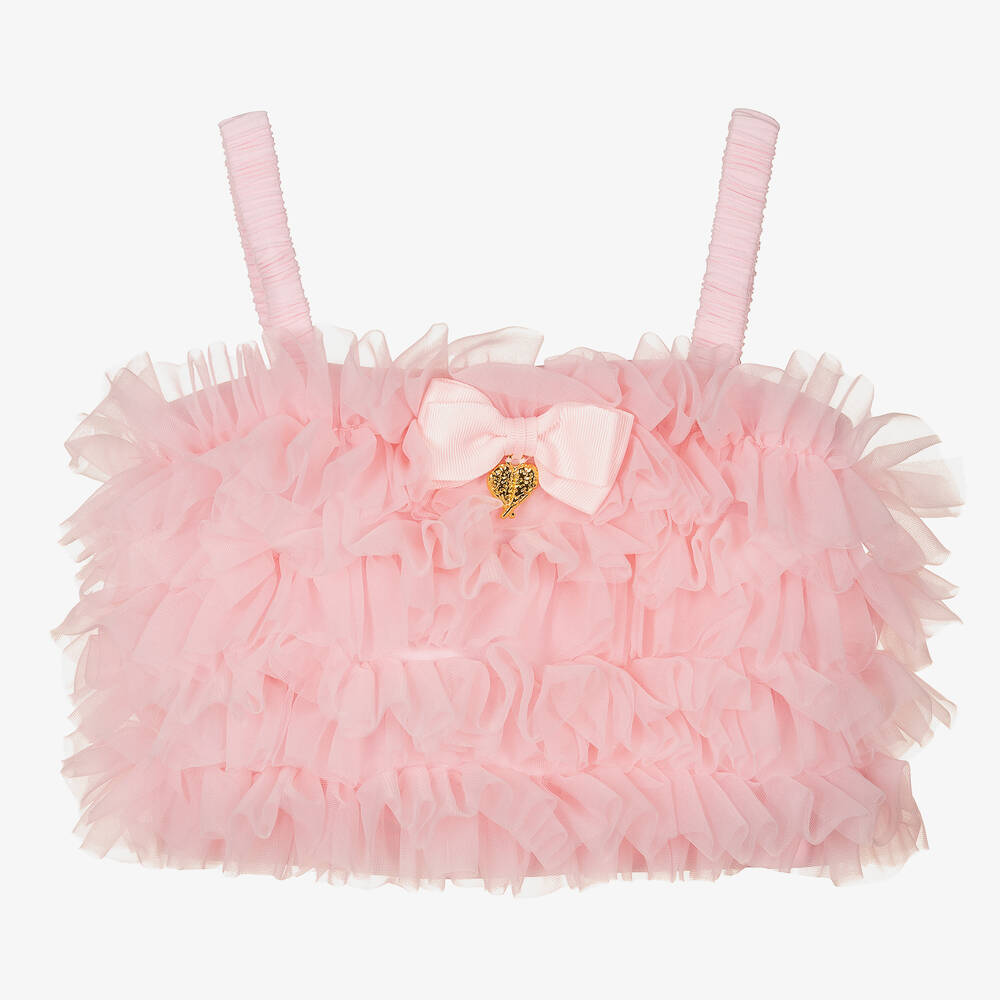 Angel's Face - Girls Pink Jersey & Tulle Vest Top | Childrensalon