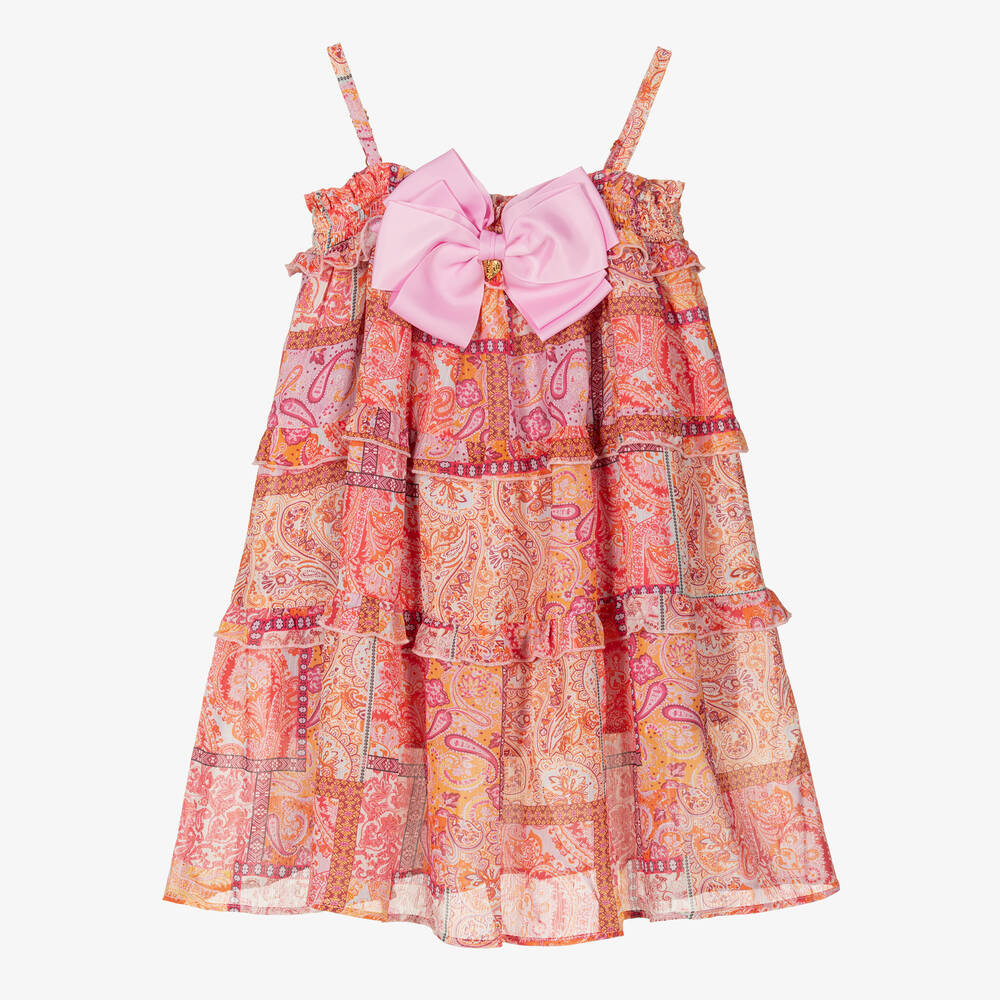 Angel's Face - Girls Pink & Orange Chiffon Paisley Dress | Childrensalon