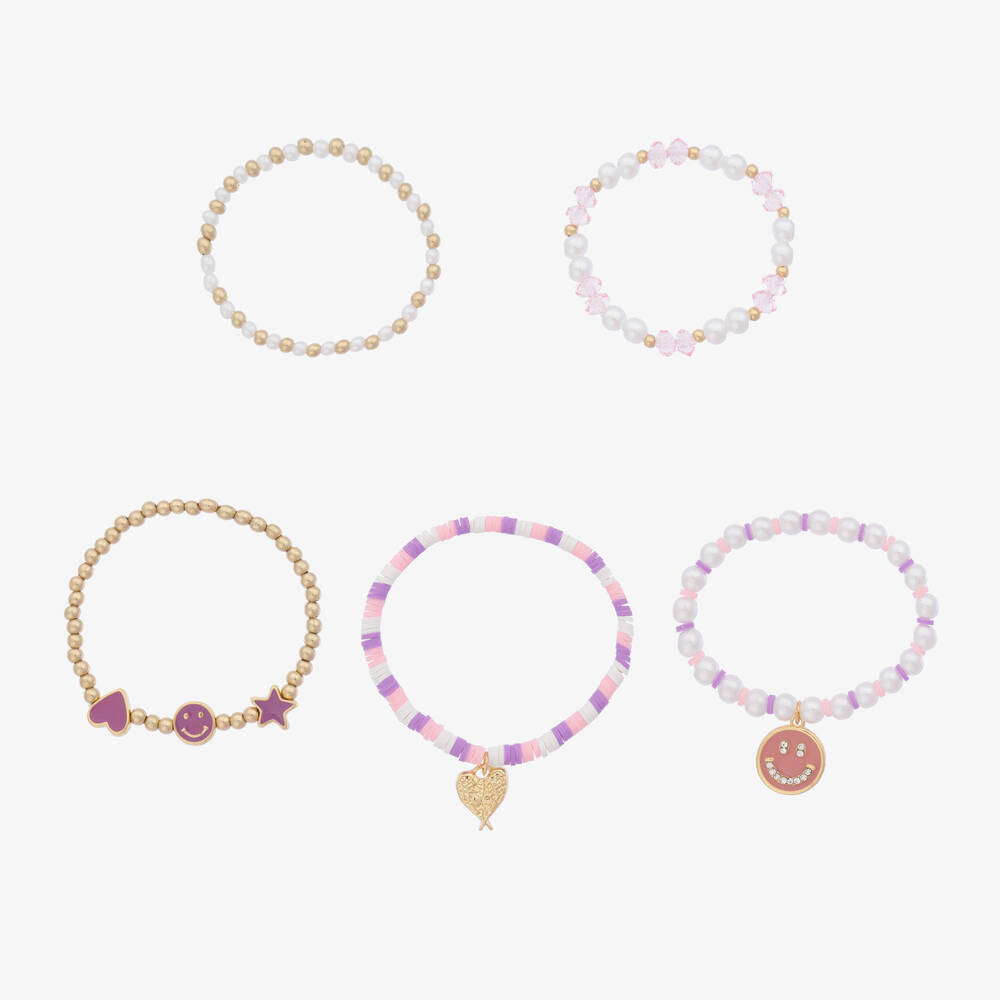 Angel's Face - Girls Pink & Purple Bead Bracelets (5 Pack) | Childrensalon