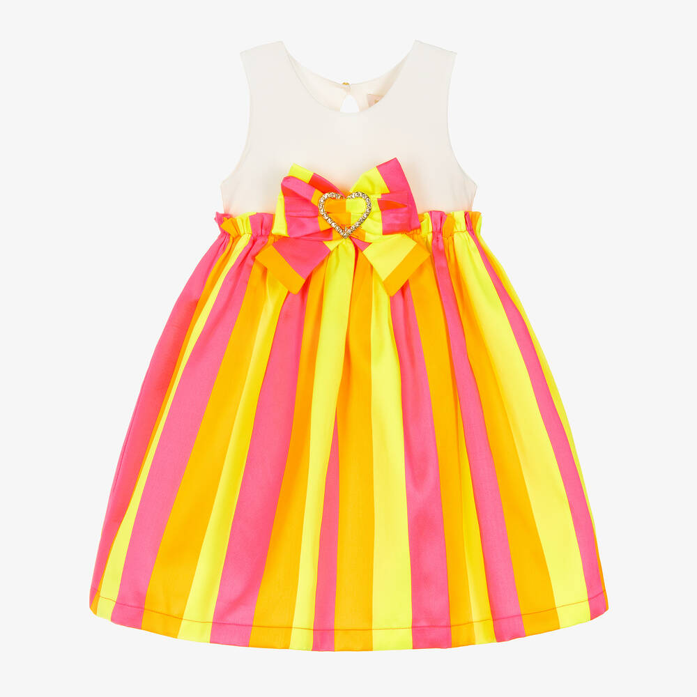 Angel's Face - Girls Pink Satin Neon Stripe Dress | Childrensalon