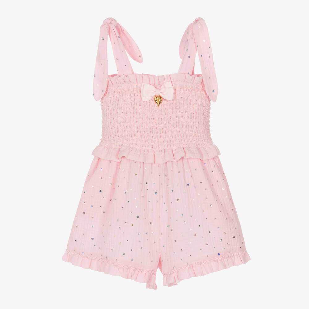 Angel's Face - Girls Pink Sequin Cotton Playsuit | Childrensalon