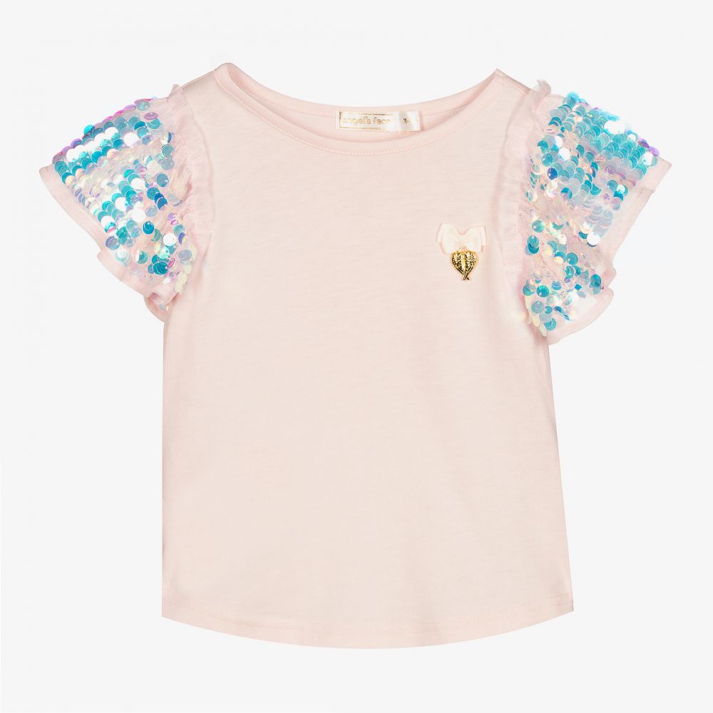 Angel's Face - Girls Pink Sequin T-Shirt | Childrensalon